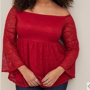 Torrid Stretch Lace Off-Shoulder Bell Sleeve Babydoll Top 4X